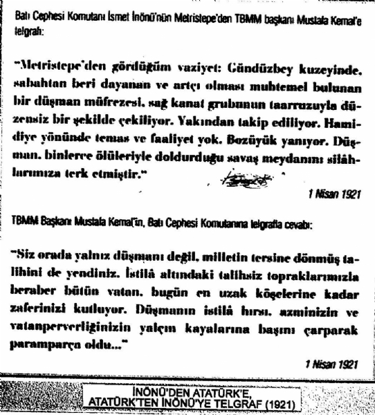 İnönü - Atatürk Telgraflaşması - 1921